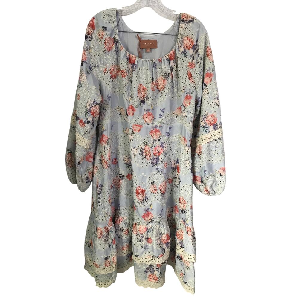 Jessakae Dress Size 1X Womens Floral Lace Eyelet Peasant Cottage Core Ruffle NWT